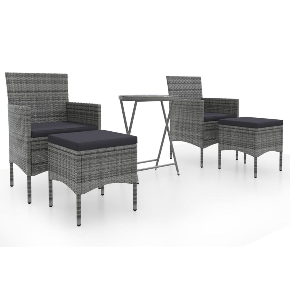 Ensemble de bistro jardin 5pcs résine tressée verre trempé gris