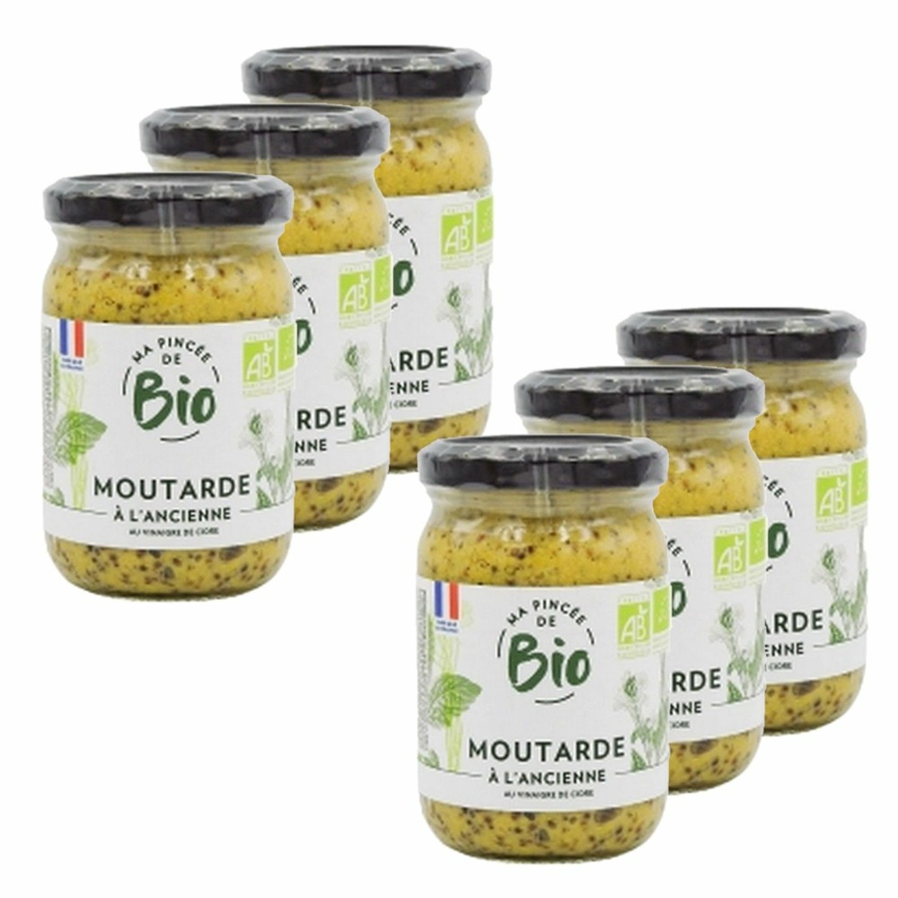 Lot 6x moutarde à l'ancienne au vinaigre de cidre bio - ma pincée bio - pot 200g