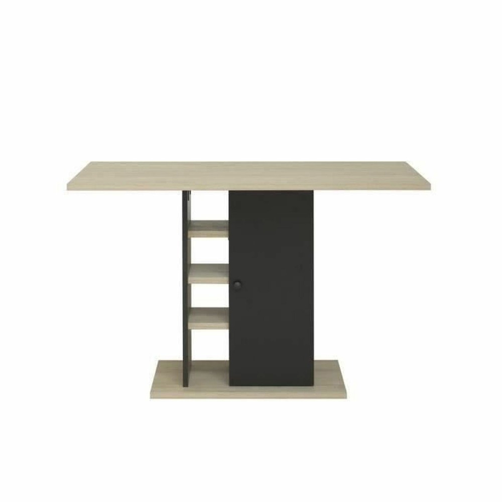 Table à manger rectangulaire avec rangement 1 porte - chêne et noir - 120 x 80 x hauteur 75 cm