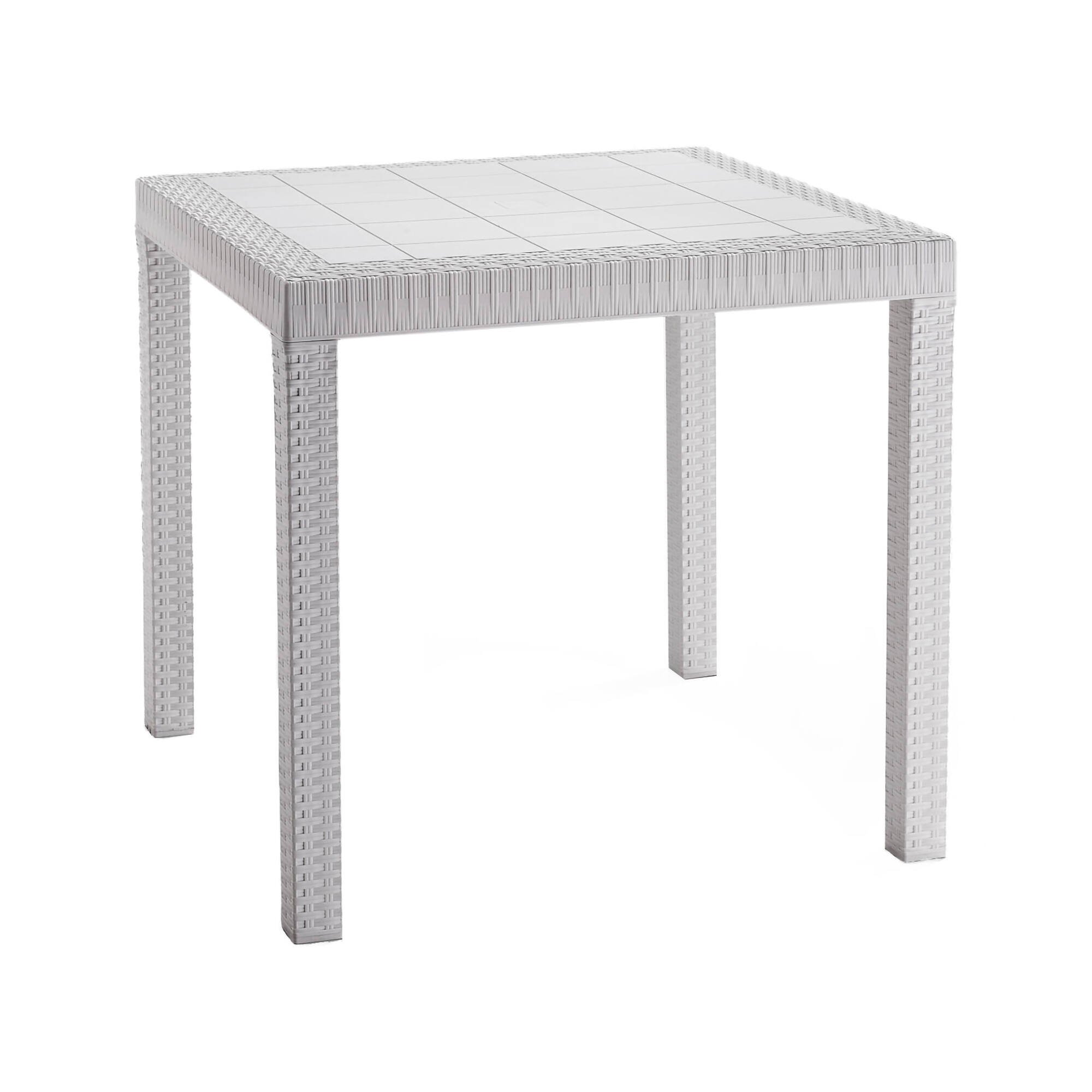 Table d'extérieur acqua, etagère carrée fixe, table de jardin polyvalente effet rotin, 100% made in italy, 80x80h74 cm, blanc