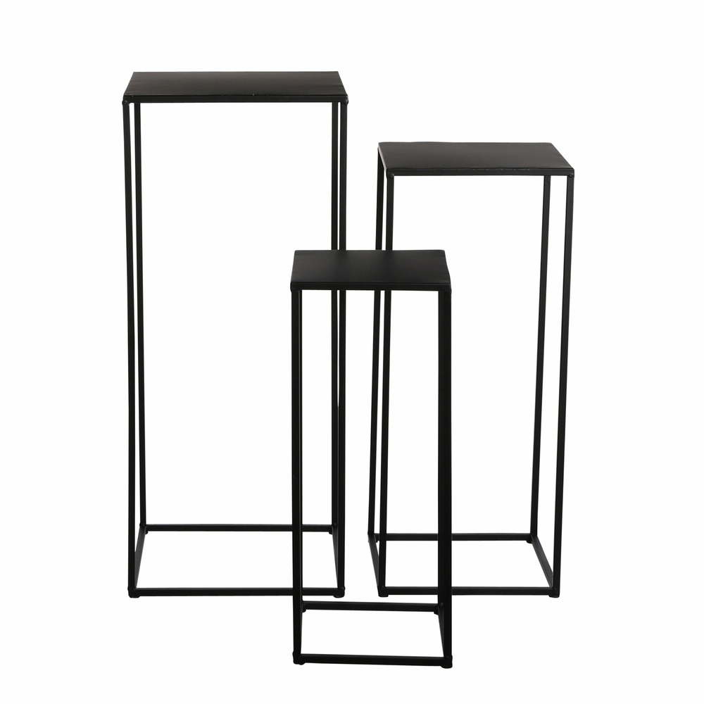 Mica decorations - lot de 3 tables gigognes en métal noir