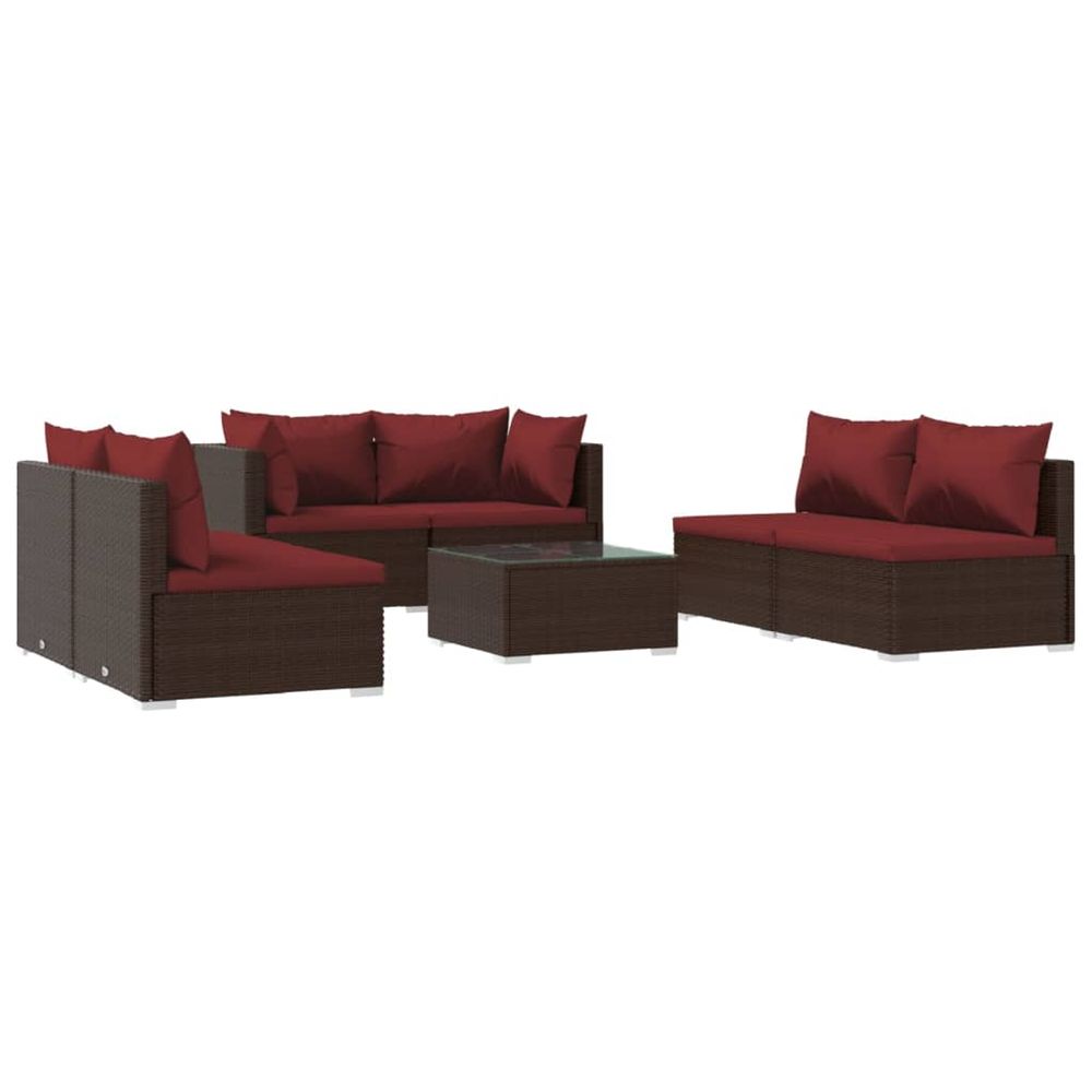 Salon de jardin 7 pcs avec coussins résine tressée marron