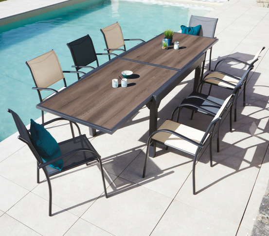 Ensemble table et chaises de jardin - 8 places - gris et lin - honfleur xl spc beziers chêne brun