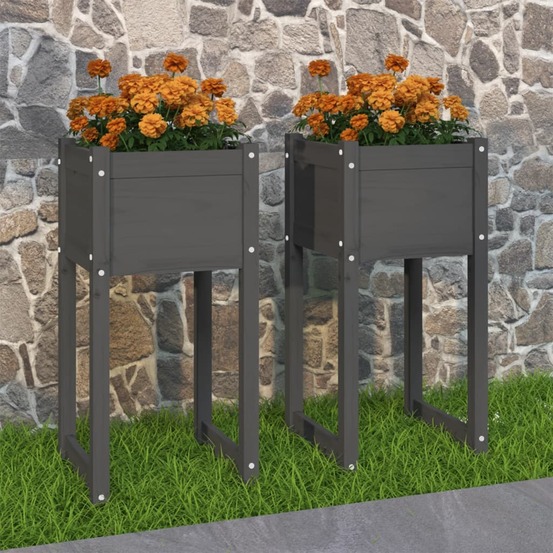 Jardinières 2 pcs gris 40x40x81 cm bois massif de pin