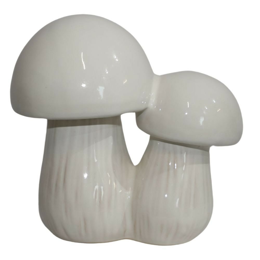 Champignons double en céramique émaillée blanche 22 x 13 x 21.5cm