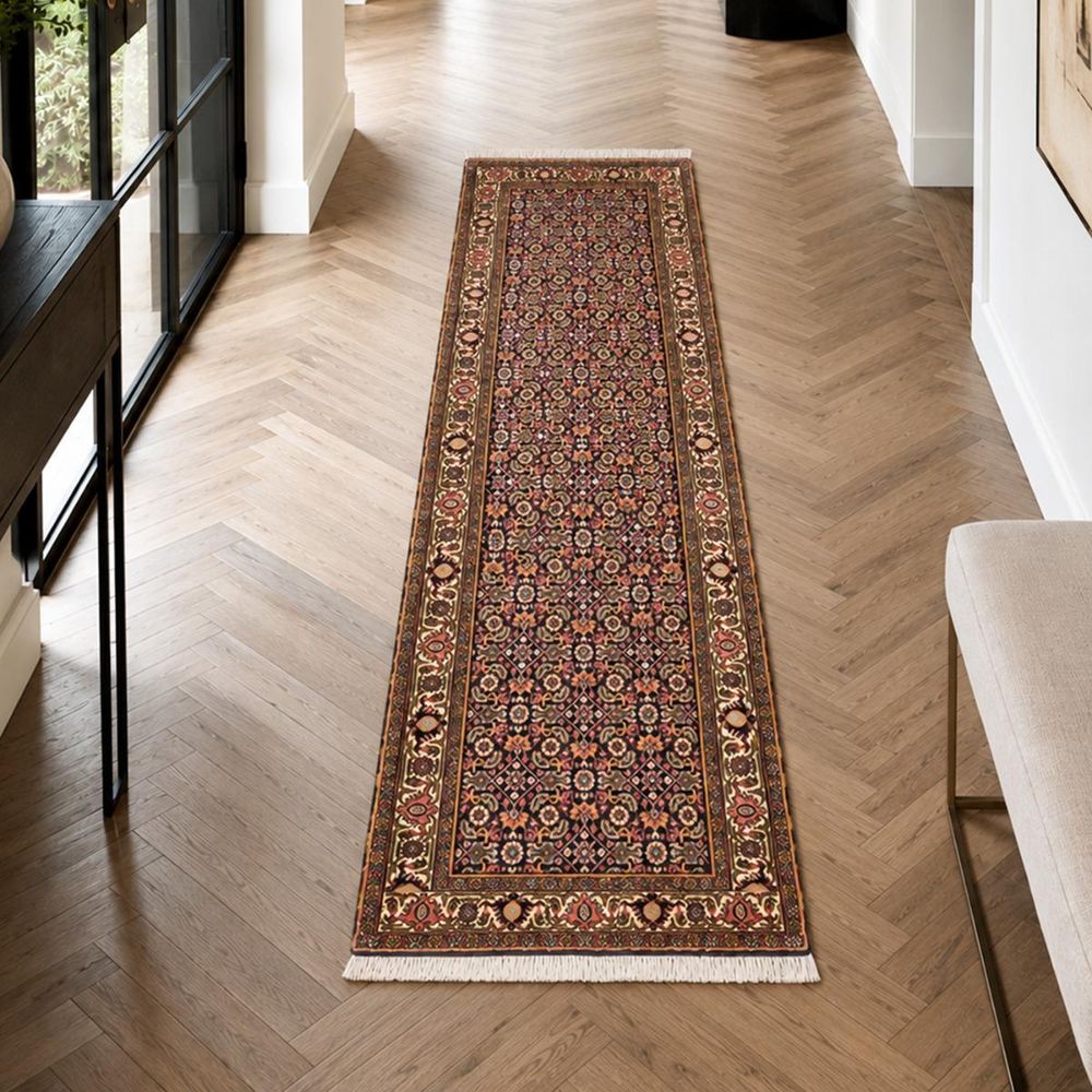 Tapis d'orient, 77 x 207 cm, bleu, beige et multicolore, noué à la main, bidjar 5
