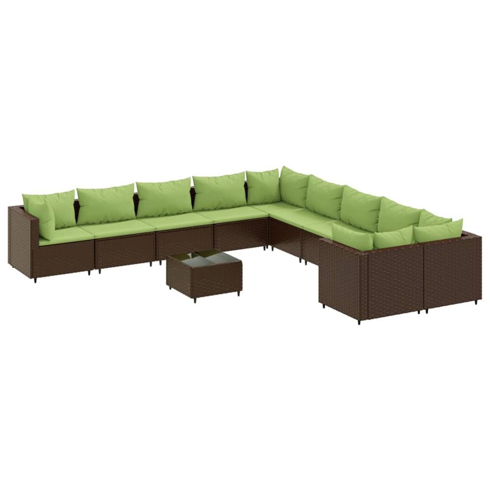 Salon de jardin et coussins 11 pcs marron résine tressée