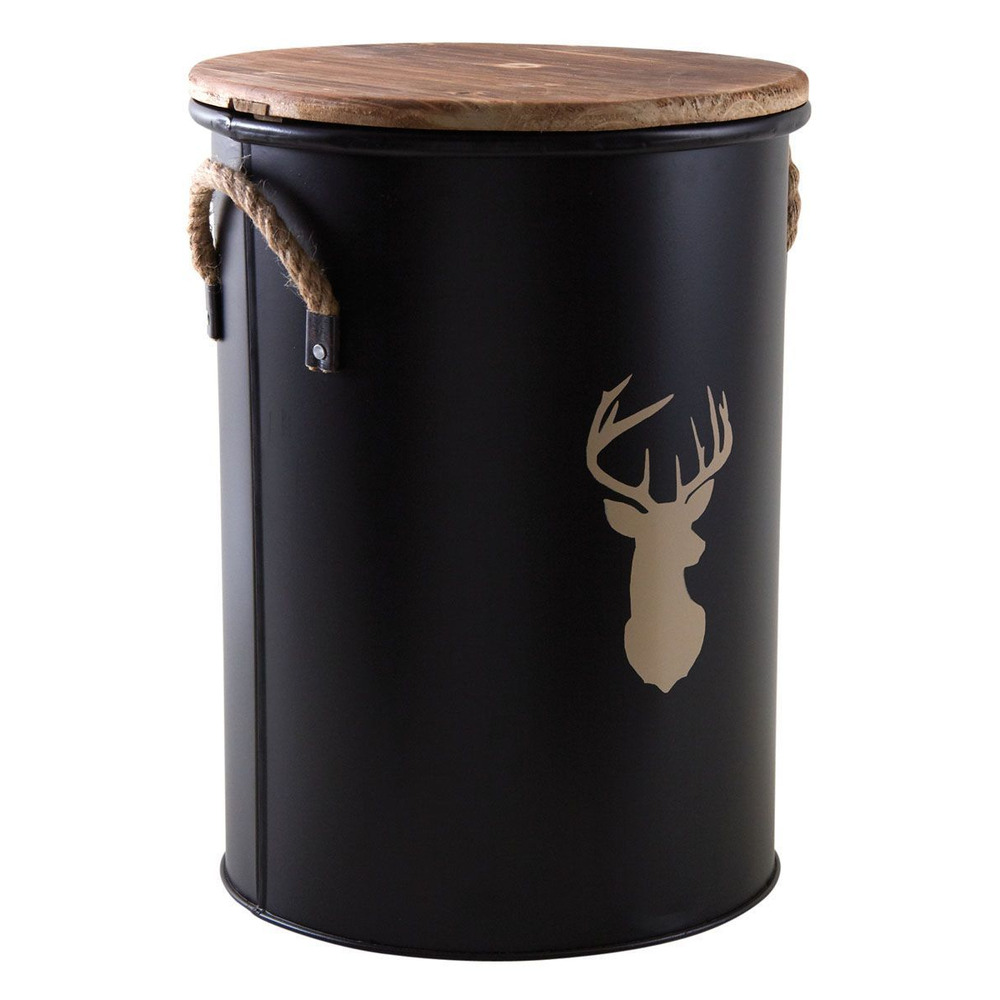 Tabouret et seau à pellets métal laqué cerf