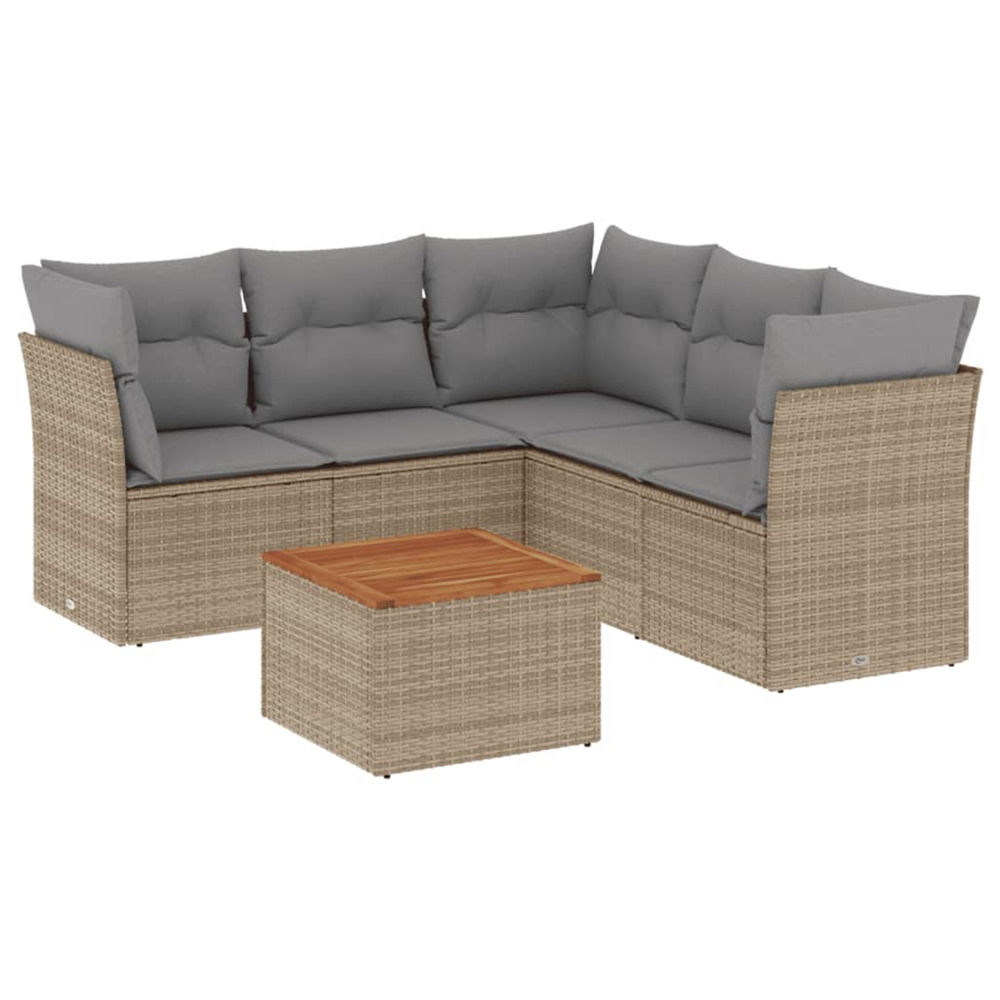 Salon de jardin avec coussins 6pcs mélange beige résine tressée