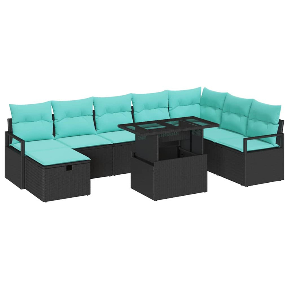 Ensemble de canapé de jardin avec coussin 9 pcs noir poly rotin