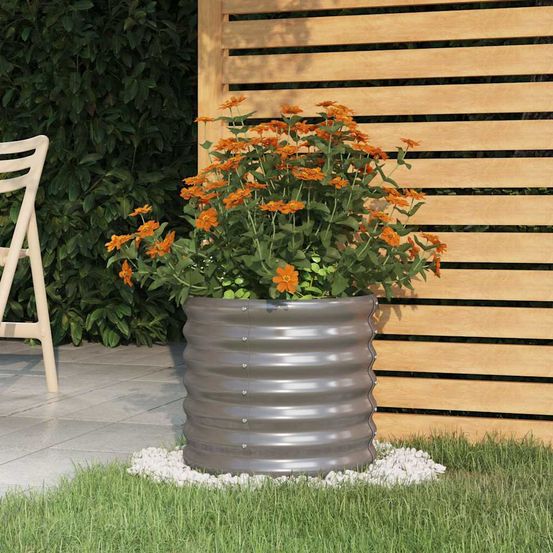 Jardinière ronde en acier galvanisé pot de fleur pour extérieur gris 40x36 cm