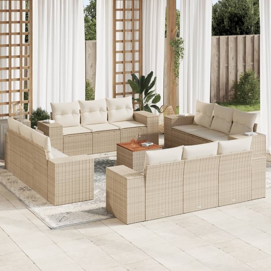 Salon de jardin avec coussins 13 pcs beige résine tressée