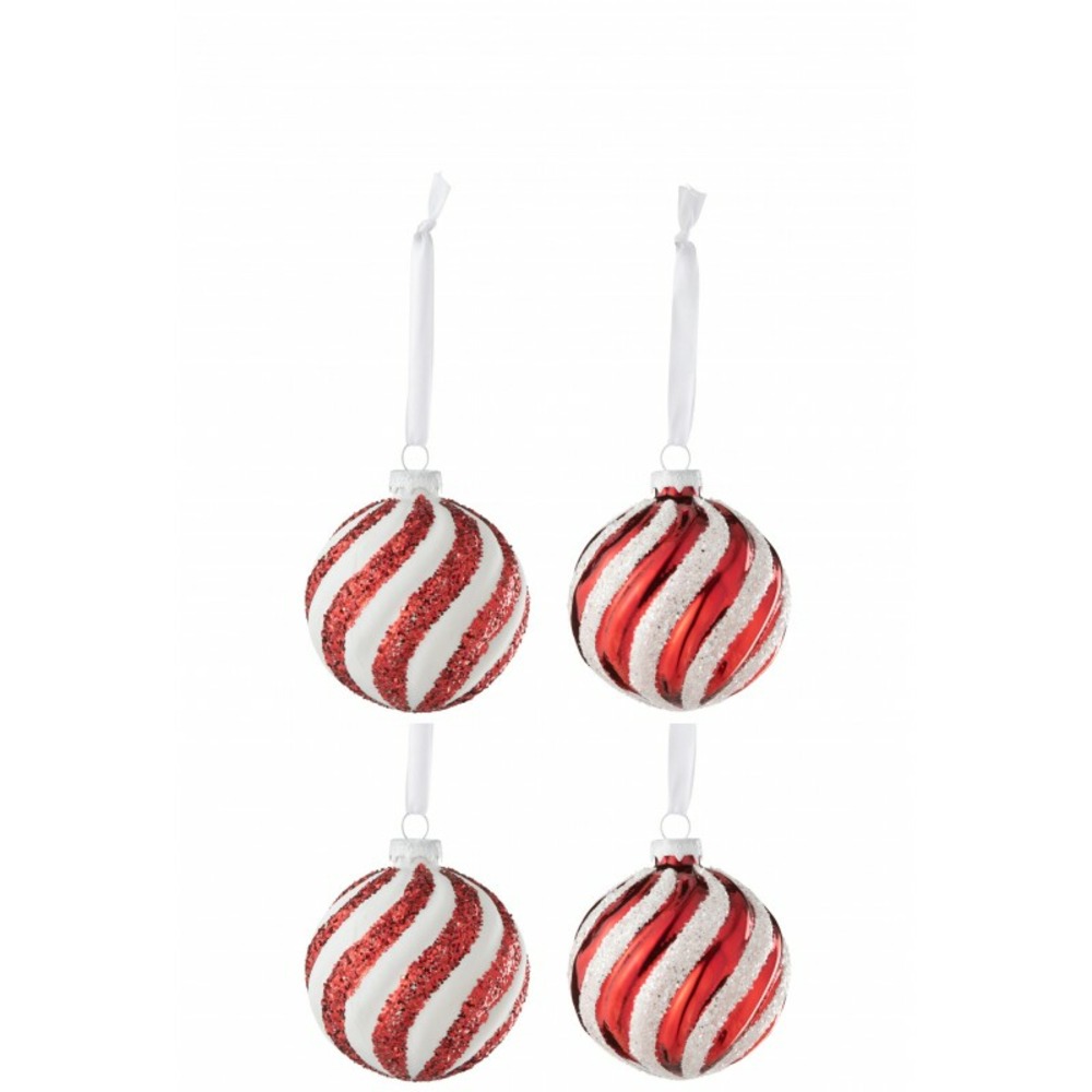 Boite de 4boules de noël en verre rouge 8x8x8 cm