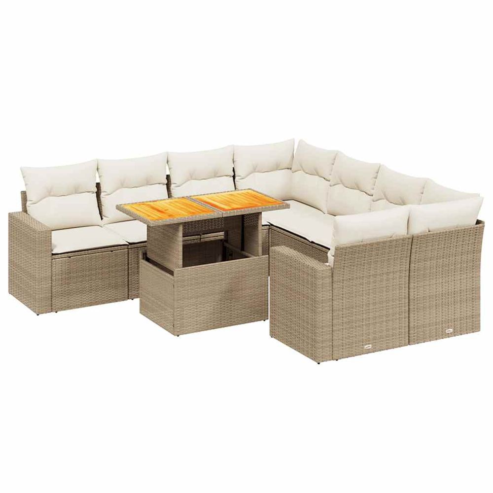 Salon de jardin avec coussins 9 pcs beige résine tressée