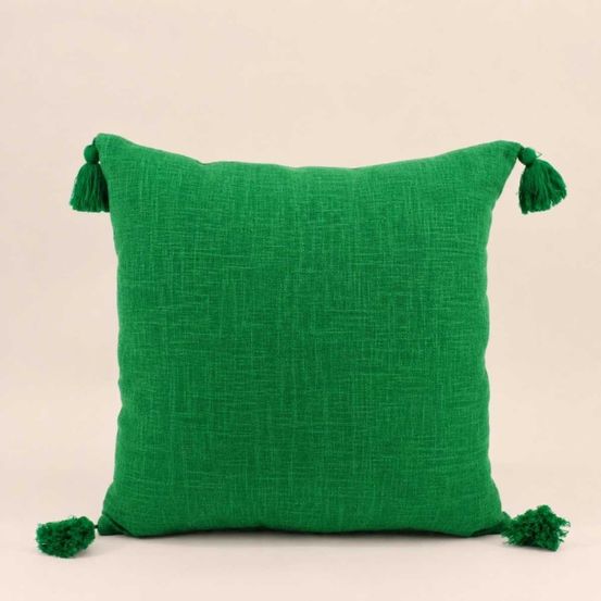 Coussin déperlant tissé avec pompons 45x45cm