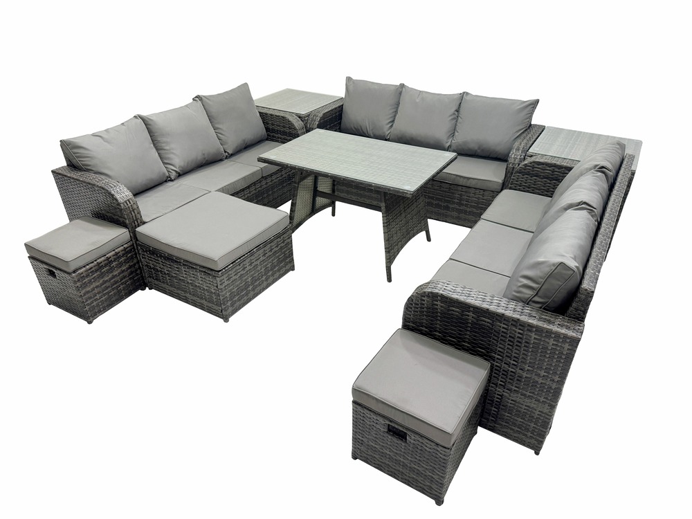 Salon de jardin 12 places ensemble de canapés en rotin avec 2 tables d'appoint table à manger 3 tabourets gris foncé mixte