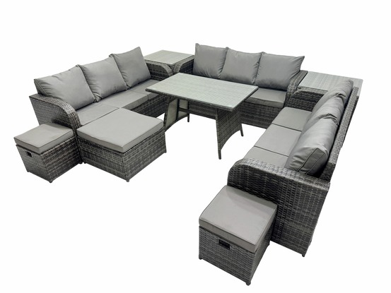 Salon de jardin 12 places ensemble de canapés en rotin avec 2 tables d'appoint table à manger 3 tabourets gris foncé mixte