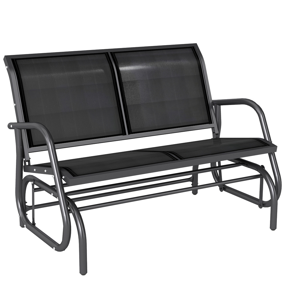 Fauteuil à bascule de jardin, banc de jardin avec mécanisme de bascule, capacité de charge 200 kg, 120 x 70 x 85 cm, noir