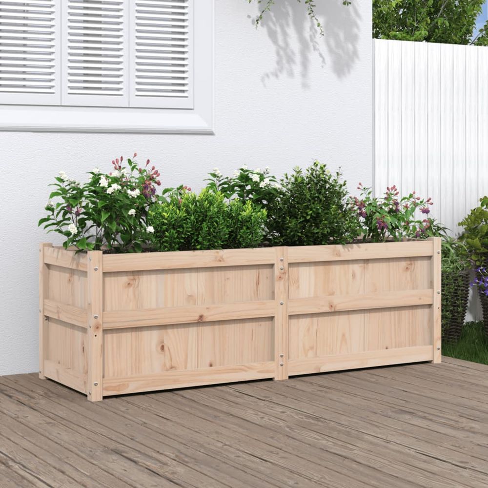 Jardinière longue xxl en bois de pin massif grand bac rectangulaire pour séparation de terrasse et plantes 150x50cm brun
