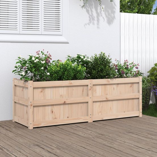 Jardinière longue xxl en bois de pin massif grand bac rectangulaire pour séparation de terrasse et plantes 150x50cm brun