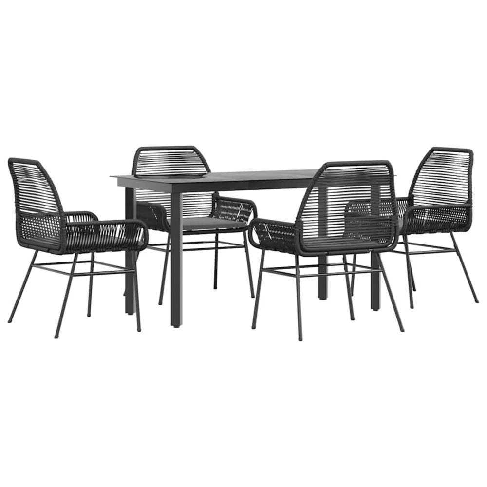 Ensemble à manger de jardin et coussins 5 pcs noir rotin verre