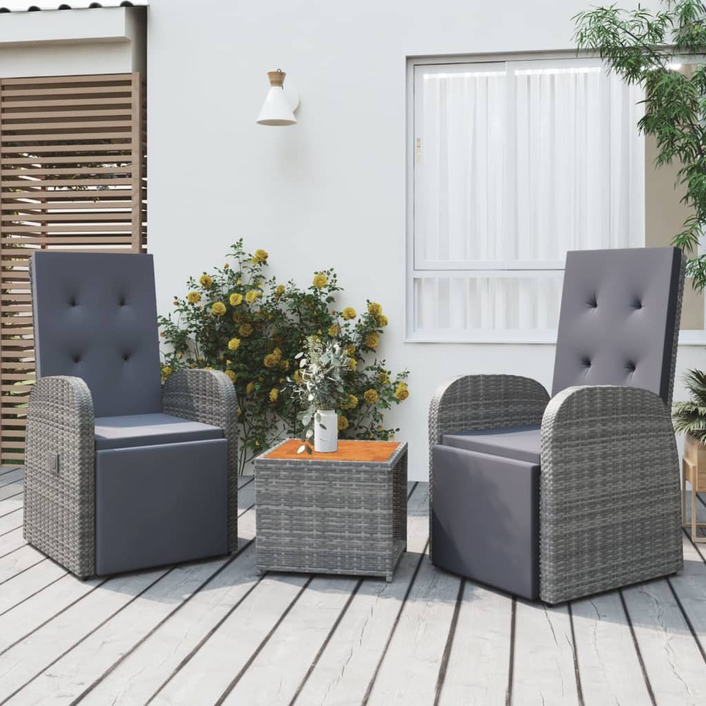 Ensemble de salon de jardin 3 pcs gris poly rotin et acacia