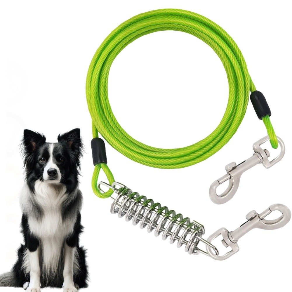 Laisse pour chien- boucle à double tête + ressort antidéflagrant - 8 m x 5 mm-fil d'acier étanche