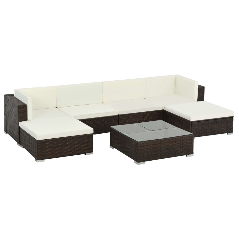 Salon de jardin 7 pcs avec coussins résine tressée marron