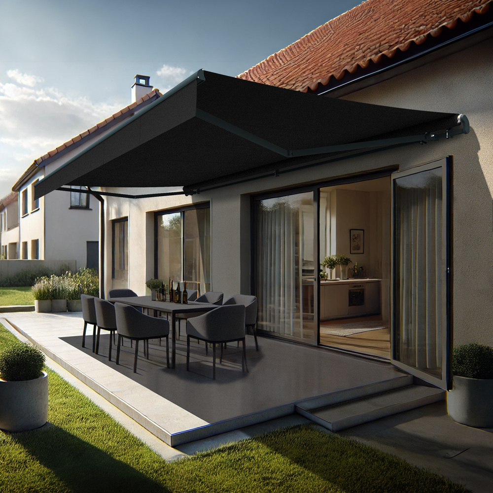 Store banne monobloc alaska (manuelle - gris graphite - gris anthracite - 4,20 x 3,50m)