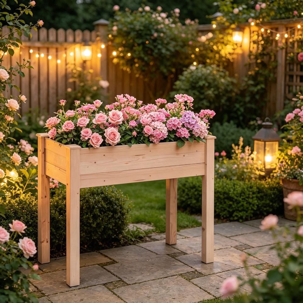 Jardinière surélevée en sapin potager extérieur avec drainage 86 x 46 x 76 cm naturel