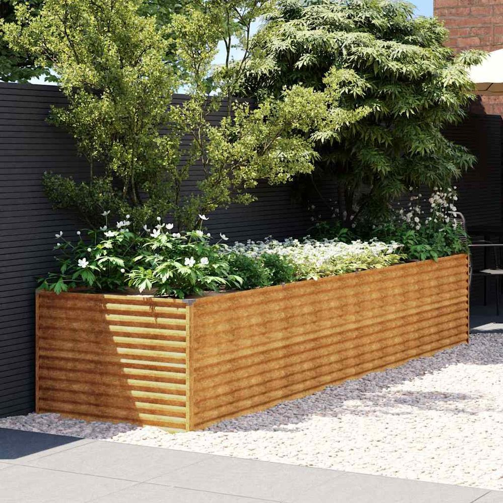 Jardinière xxl design plié sécurisé acier corten rouillé pour grand projet jardinage brun 386x100x69cm