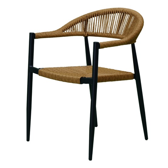 Fauteuil aluminium noir et corde tressée naturelle casamance