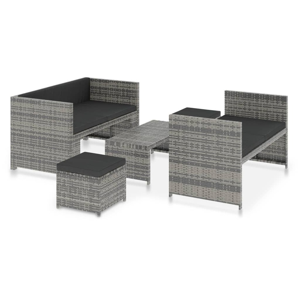 Salon de jardin meuble d'extérieur ensemble de mobilier 5 pièces avec coussins résine tressée gris