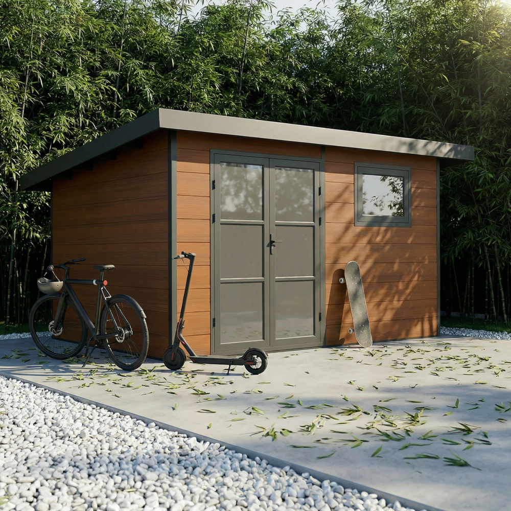 Abri de jardin composite alma - 11m2 brun - garanti 20 ans - cabanon de jardin