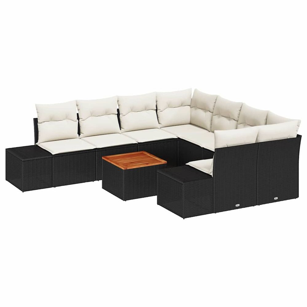Ensemble de canapé de jardin 9 pc noir et crème polyrotin