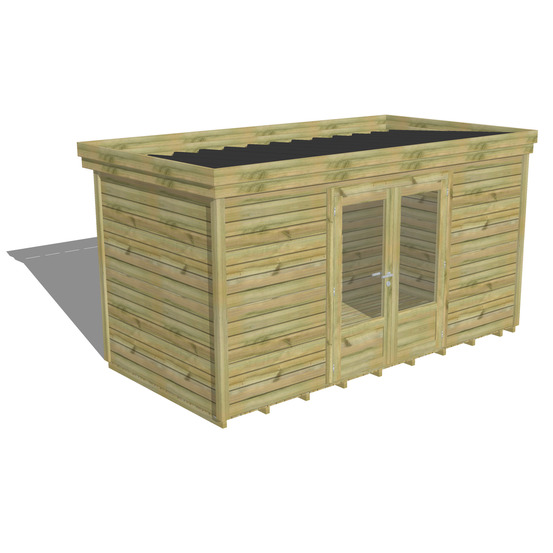 Abri de jardin bois pin traité autoclave 27mm - 4,34x2,14m / 9m2 - bac acier - plancher bois