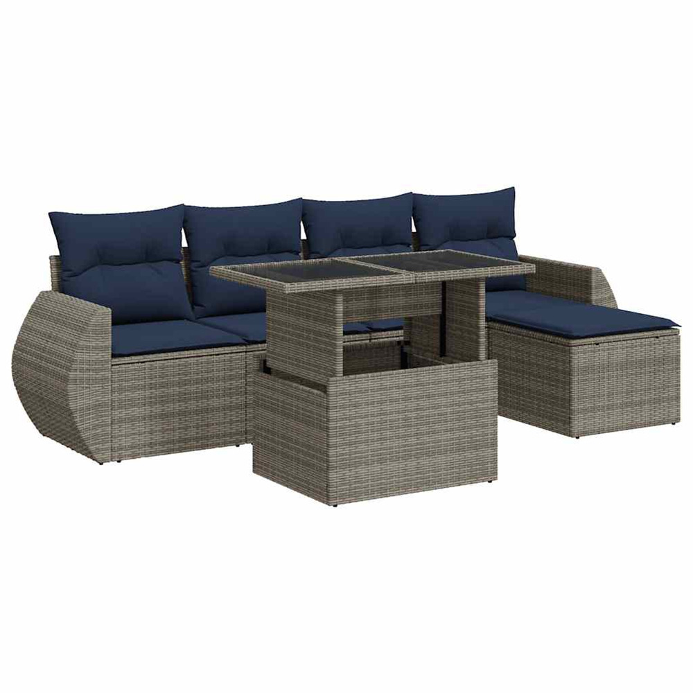 Salon de jardin avec coussins 6 pcs gris résine tressée acacia