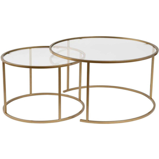 Ensemble de 2 tables gigognes rondes en métal et verre auruma