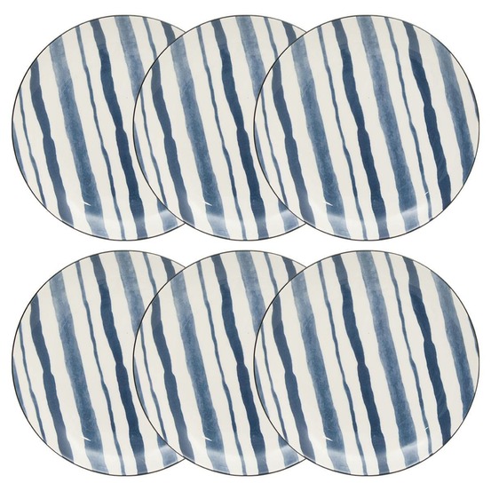 Lot de 6 assiette dessert umami d19cm rayure bleu