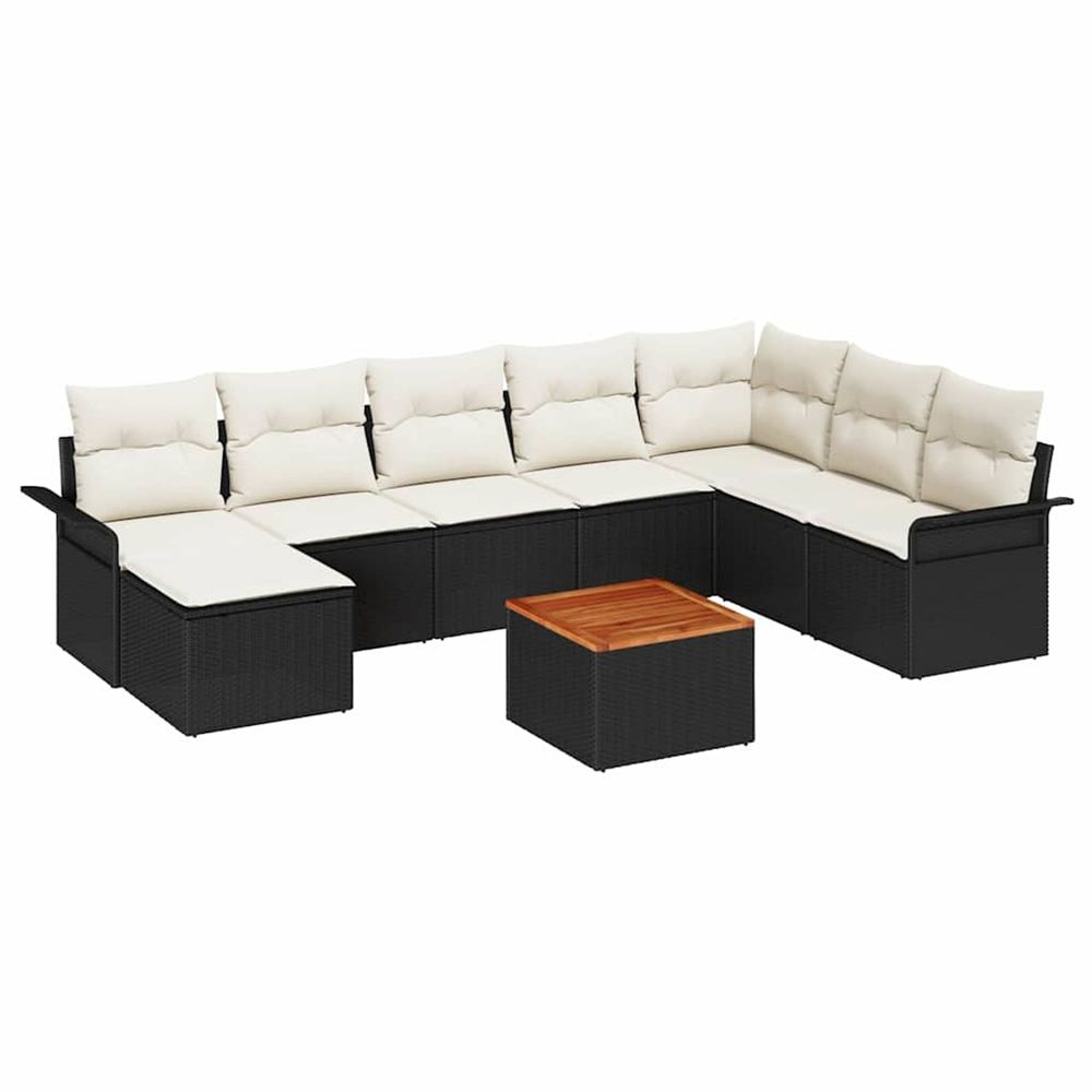 Ensemble de canapé de jardin 9 pc noir et crème polyrotin