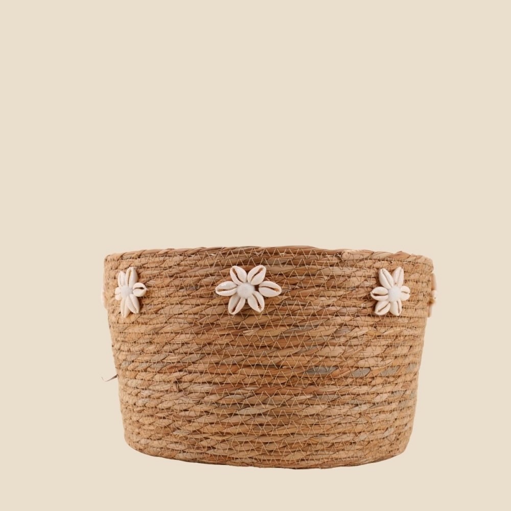 Panier en fibres naturelles détails coquillages 32cm