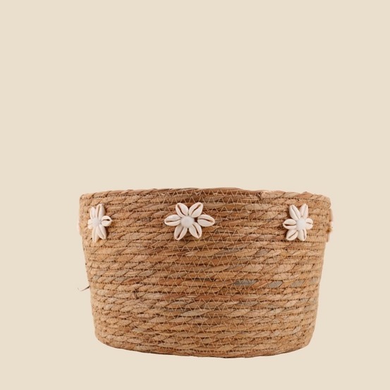 Panier en fibres naturelles détails coquillages 32cm