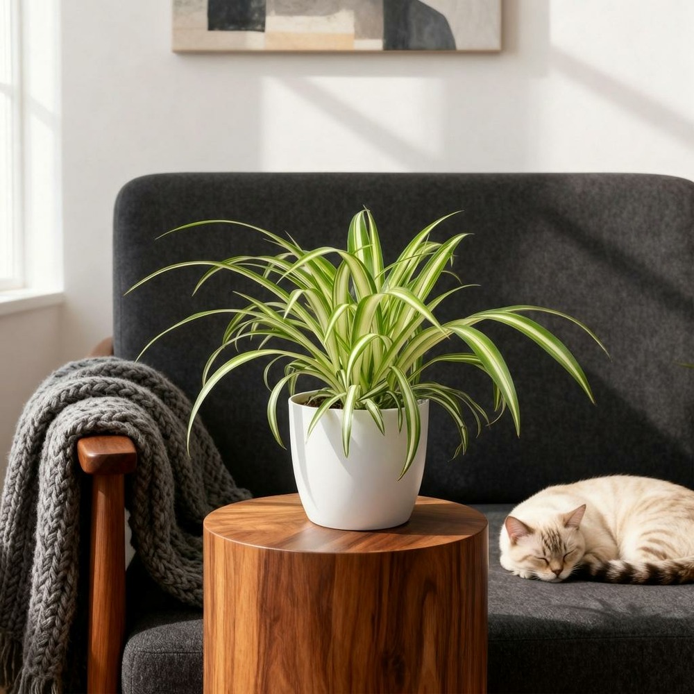 Lot de 4 - chlorophytum comosum variegatum - plante araignée panachée - avec - h30 cm