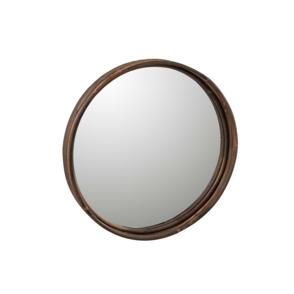 Miroir rond avec bord haut en rotin marron foncé d39cm