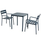 Table de terrasse carrée (70 x 70cm) et 2 fauteuils bleu foncé