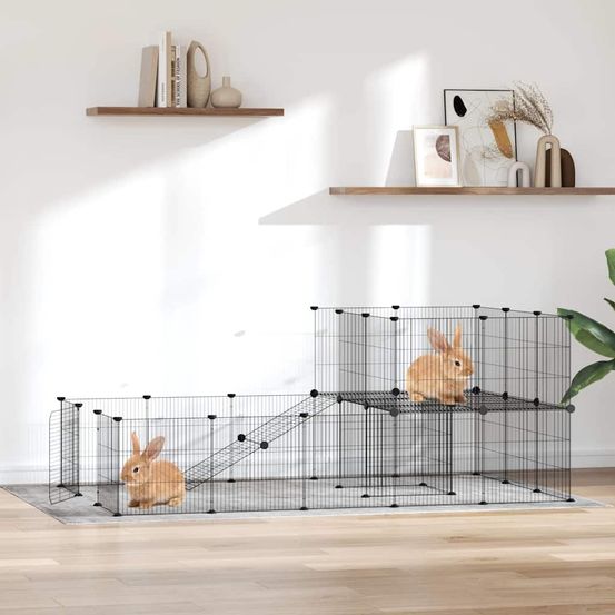 Grand enclos modulable 36 panneaux pour animaux avec porte acier noir