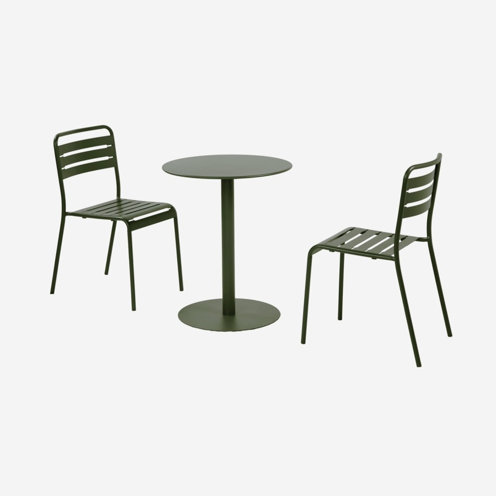 Table de jardin bistrot ronde acier + 2 assises - ø60cm - orea + amélia