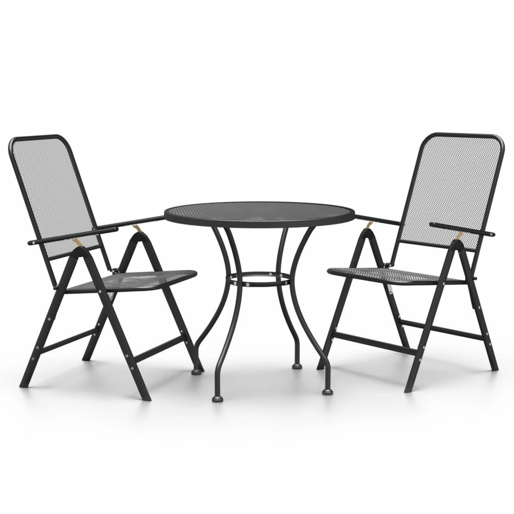Ensemble à manger de jardin 3 pcs maille métal anthracite