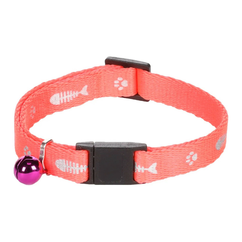 Collier réglable de 20 à 35 cm rose motif poisson + clochette pour chat