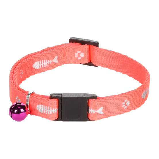 Collier réglable de 20 à 35 cm rose motif poisson + clochette pour chat